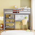 Twin Size Wooden Loft Bed With Shelves, Desk And Writing Board Gray Gray Solid Wood Mdf