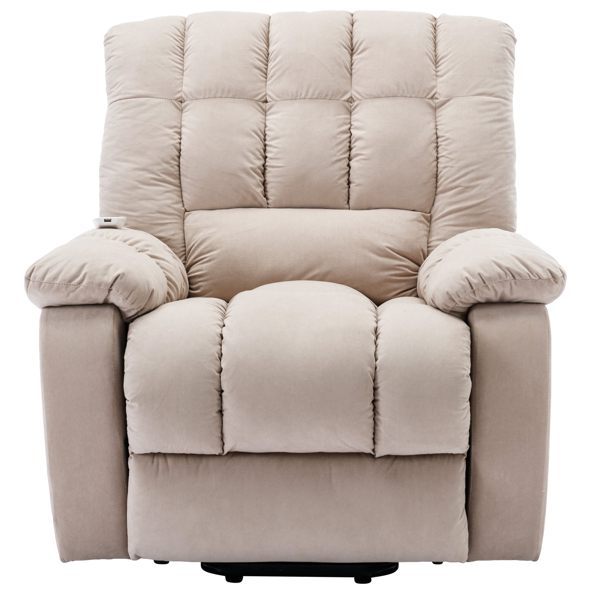 Massage Recliner Chair Electric Power Lift Recliner Chairs With Heat, Vibration, Side Pocket For Living Room Bedroom, Beige Beige Velvet