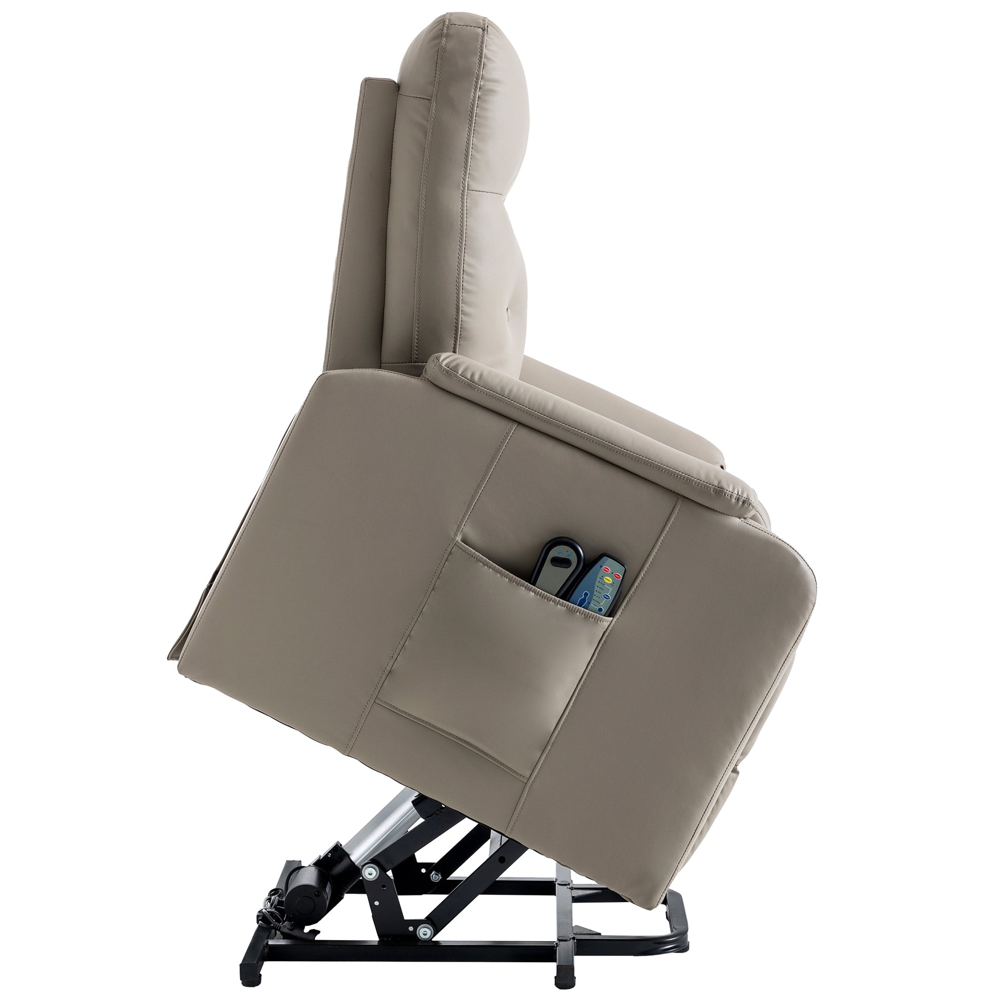 Massage Recliner Chair Electric Power Lift Chairs With Side Pocket, Adjustable Massage And Heating Function For Adults And Seniors, Olive Grey Grey Pu