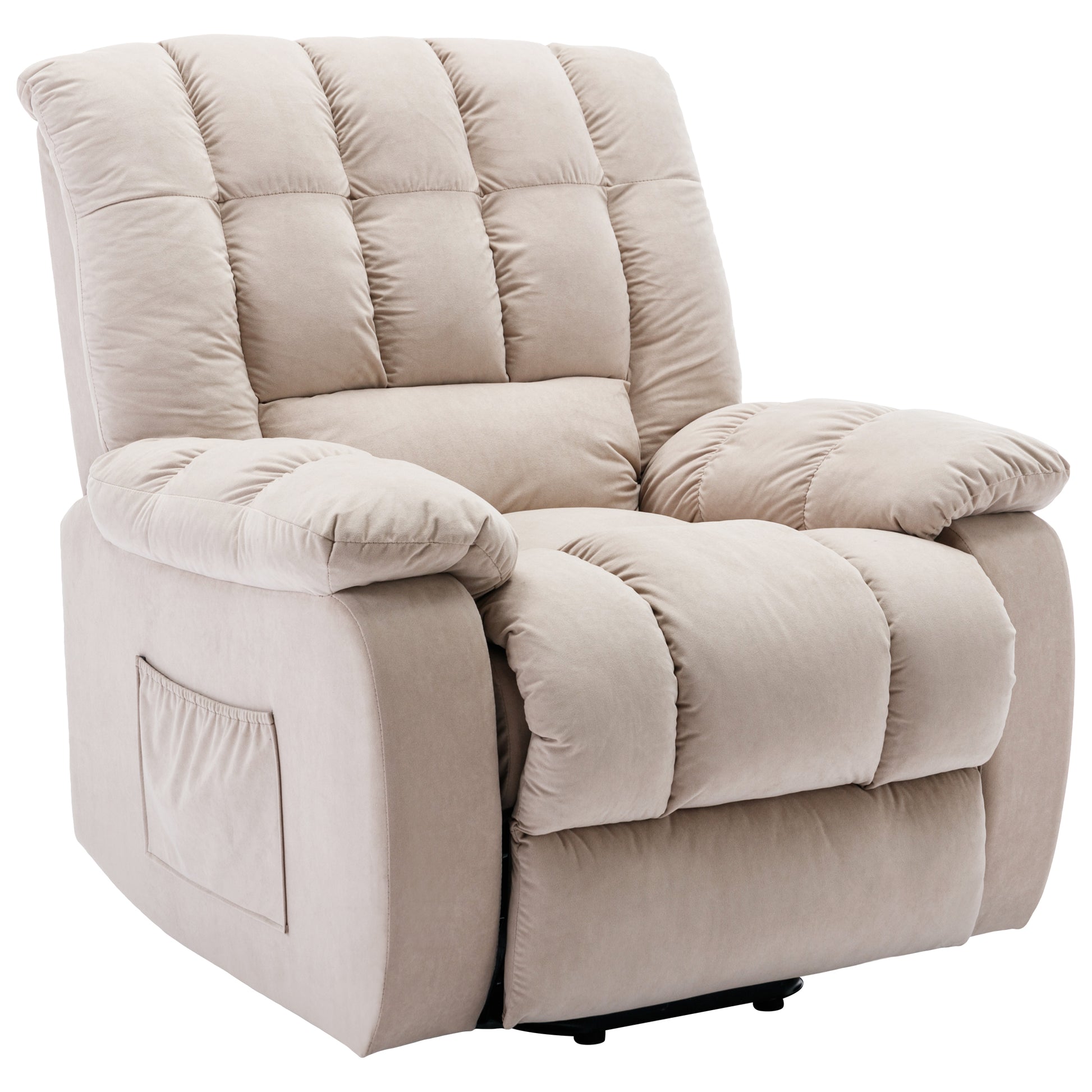 Massage Recliner Chair Electric Power Lift Recliner Chairs With Heat, Vibration, Side Pocket For Living Room Bedroom, Beige Beige Velvet