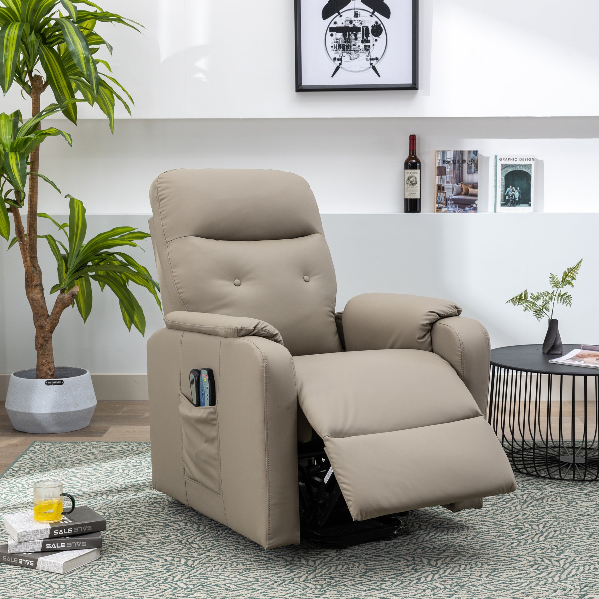 Massage Recliner Chair Electric Power Lift Chairs With Side Pocket, Adjustable Massage And Heating Function For Adults And Seniors, Olive Grey Grey Pu