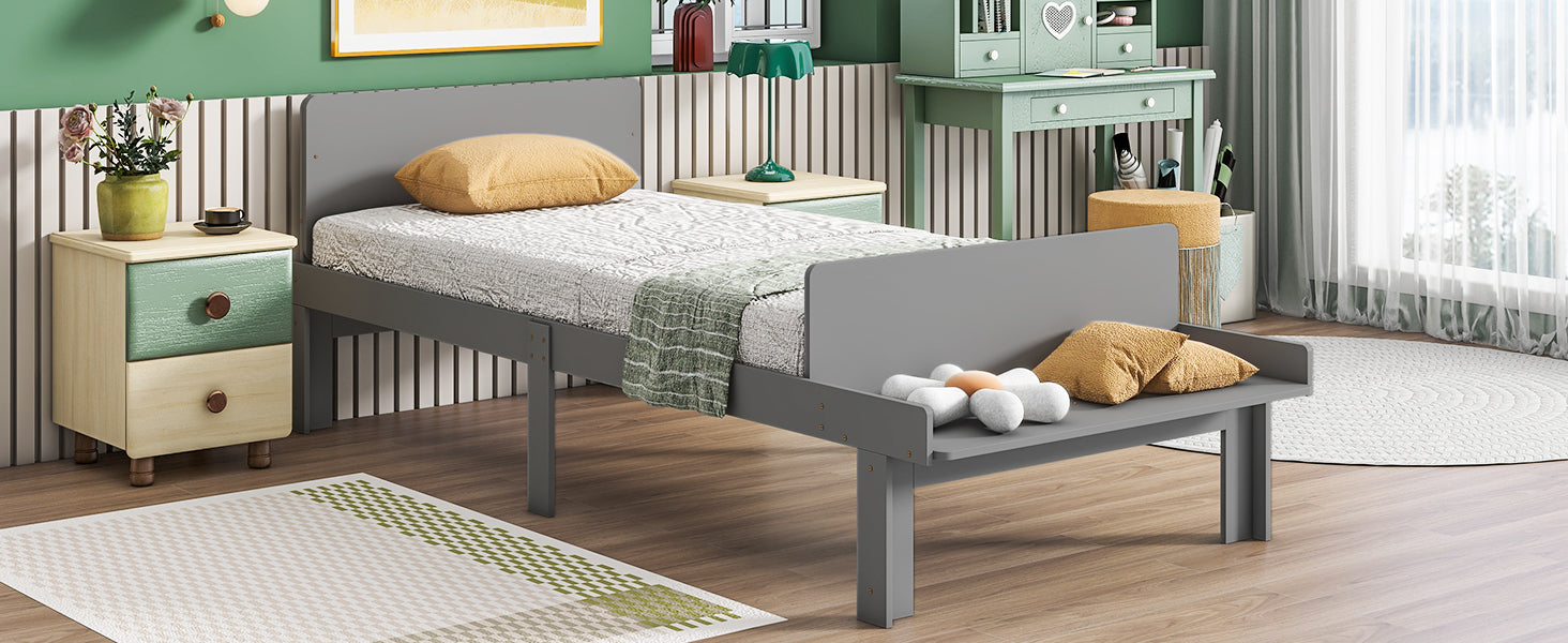 Twin Bed With Footboard Bench,Grey Twin Grey Wood Bedroom American Design Pine Pine