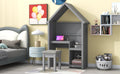 House Shaped Kids Desk With A Cushion Stool,House Style Desk And Stool Set,Grey Grey Bedroom American Design Pine Pine