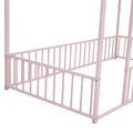 Twin Size Metal Bed House Bed Frame With Fence, For Kids, Teens, Girls, Boys, Pink Twin Pink Metal