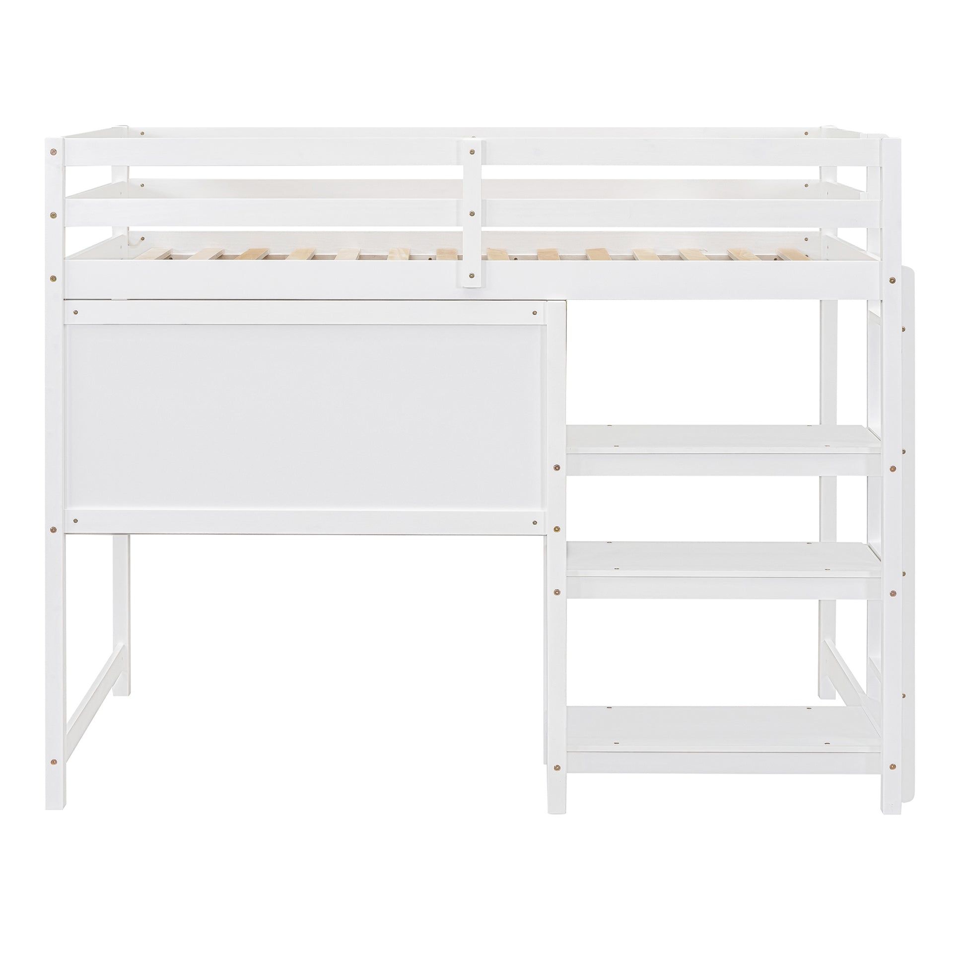 Twin Size Wooden Loft Bed With Shelves, Desk And Writing Board White White Solid Wood Mdf