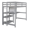 Twin Size Wooden Loft Bed With Shelves, Desk And Writing Board Gray Gray Solid Wood Mdf