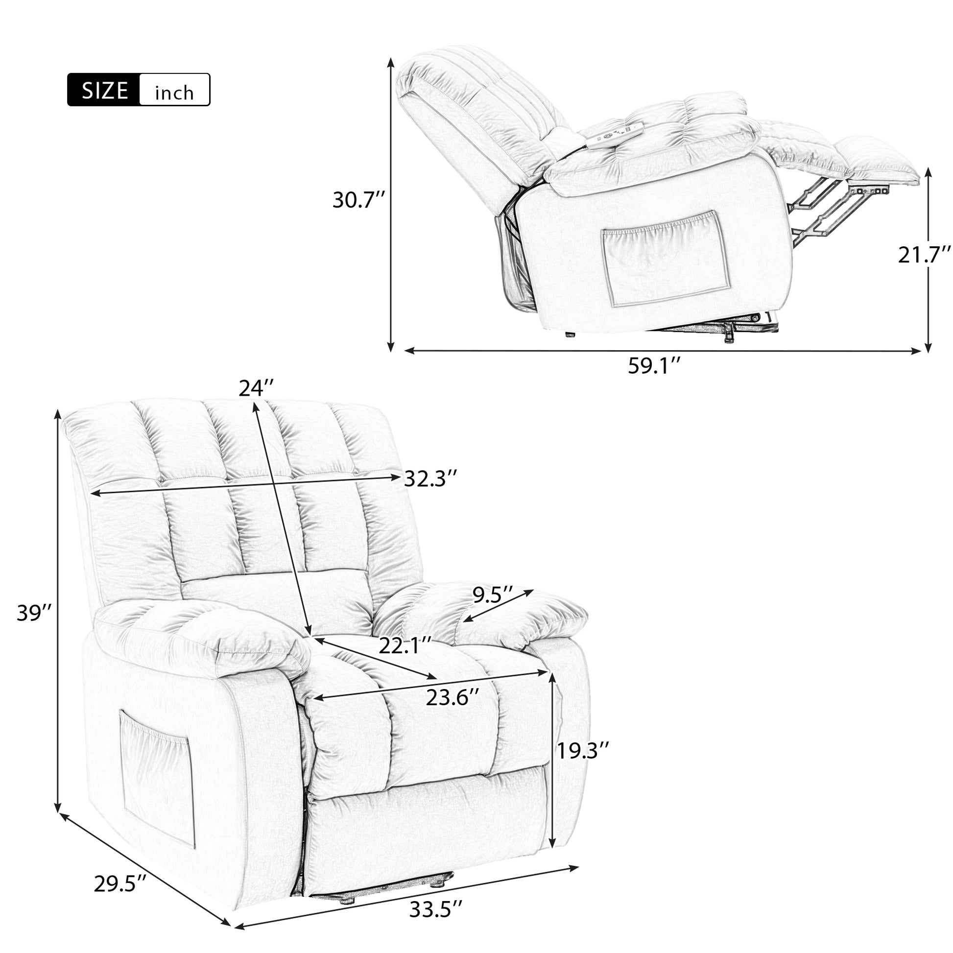 Massage Recliner Chair Electric Power Lift Recliner Chairs With Heat, Vibration, Side Pocket For Living Room Bedroom, Beige Beige Velvet