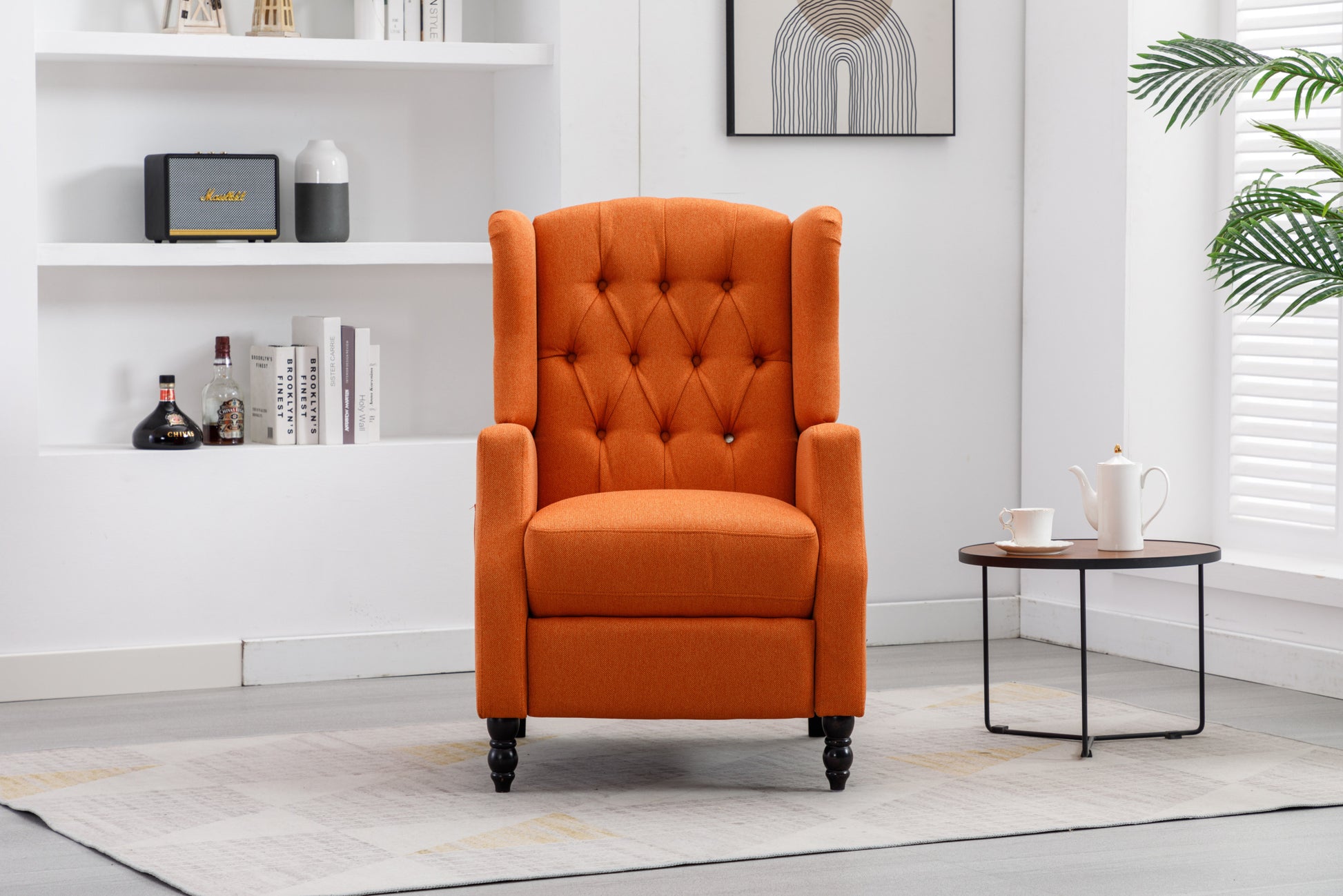 Coolmore Modern Comfortable Upholstered Leisurechair Recliner Chair For Living Room Orange Primary Living Space Rubberwood Foam Linen
