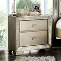 Glam Champagne Gray Finish 1Pc Nightstand Antique Mirror Panels Ring Pull Handles Bedroom Furniture Champagne Gray 2 Drawers Bedside Cabinet Glam Mirrored Antique Solid Wood