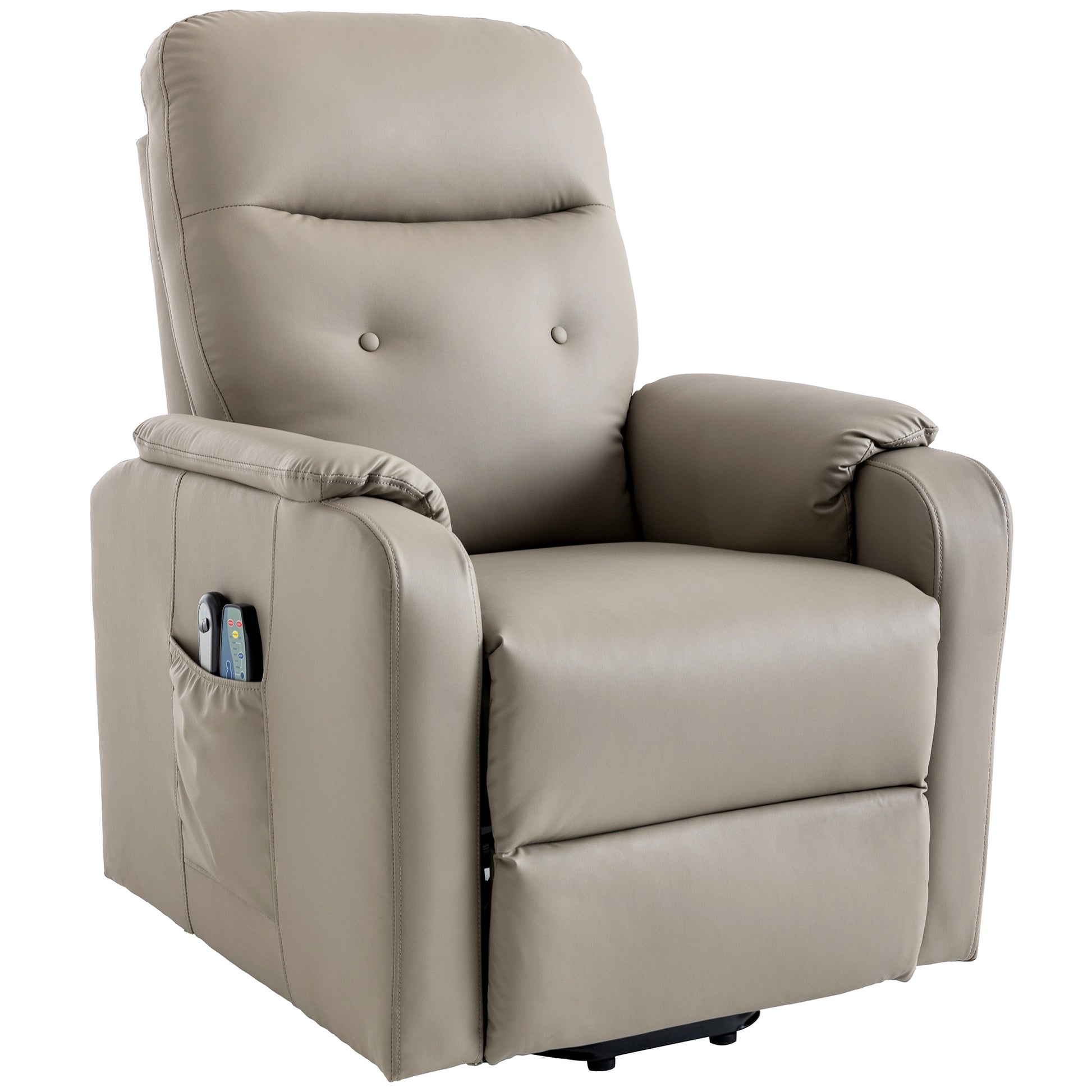 Massage Recliner Chair Electric Power Lift Chairs With Side Pocket, Adjustable Massage And Heating Function For Adults And Seniors, Olive Grey Grey Pu