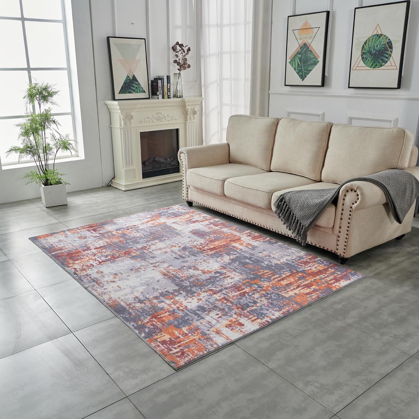 Zara Collection Abstract Design Grey Brown And Rust Machine Washable Super Soft Area Rug Multicolor Polyester