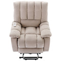 Massage Recliner Chair Electric Power Lift Recliner Chairs With Heat, Vibration, Side Pocket For Living Room Bedroom, Beige Beige Velvet