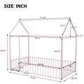 Twin Size Metal Bed House Bed Frame With Fence, For Kids, Teens, Girls, Boys, Pink Twin Pink Metal