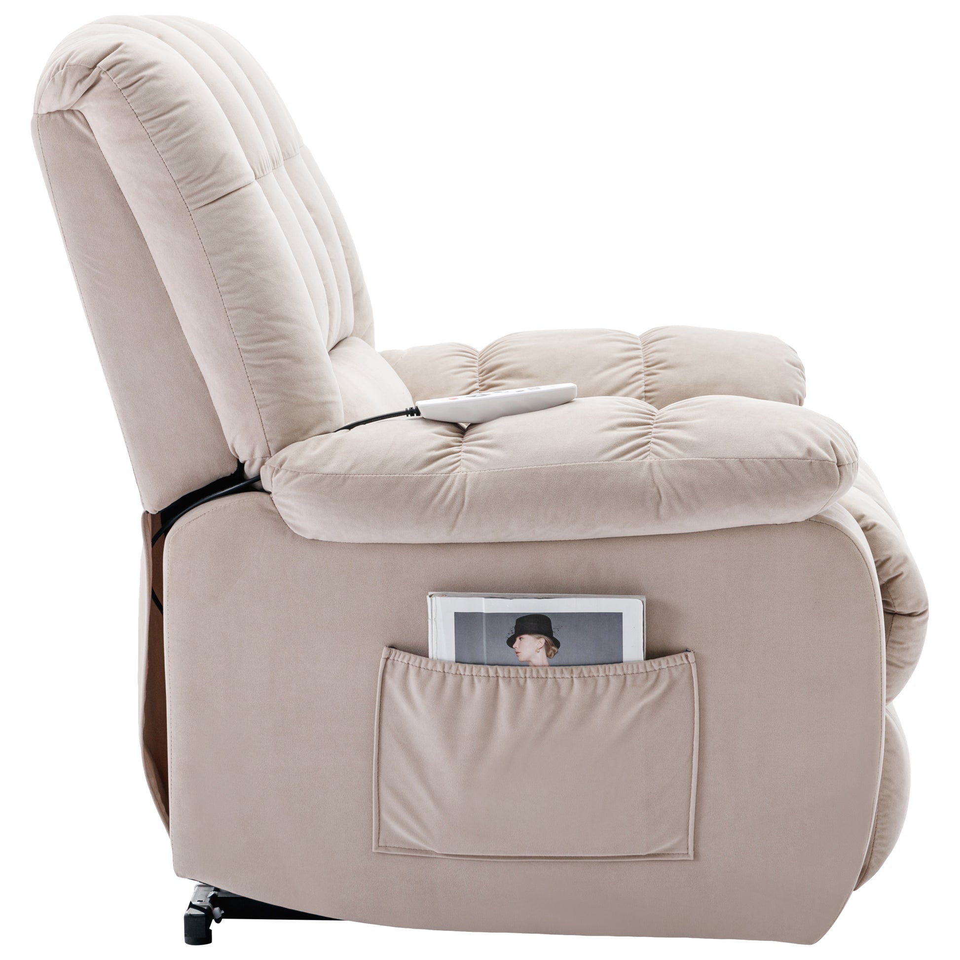 Massage Recliner Chair Electric Power Lift Recliner Chairs With Heat, Vibration, Side Pocket For Living Room Bedroom, Beige Beige Velvet