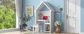 House Shaped Kids Desk With A Cushion Stool,House Style Desk And Stool Set,White White Bedroom American Design Pine Pine