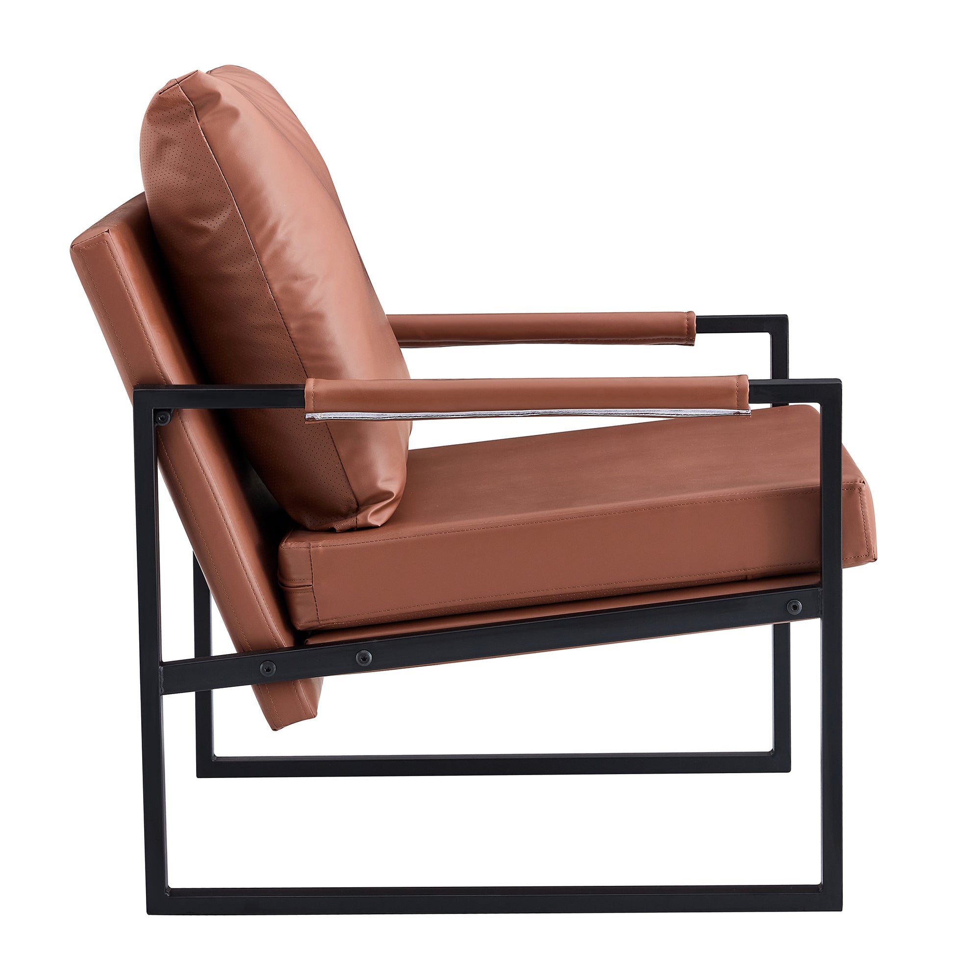 2 Piece Set Of Sofa Chairs. Pu Leather Armchair Modern Metal Frame Upholstered Armchair Super Thick Upholstered Backrest And Cushion Living Room Sofa Chair Brown Pu Leather Metal Frame Foam Sf 008 Brown Foam Pu