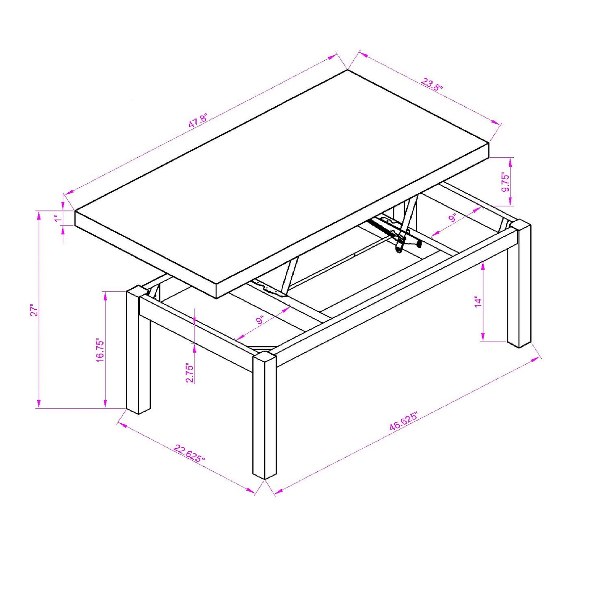 Coffee Table, Lift Top Coffee Tables For Living Room,Rising Tabletop Wood Dining Center Tables With Storage Shelf And Hidden Compartment Yellow Solid Wood Mdf