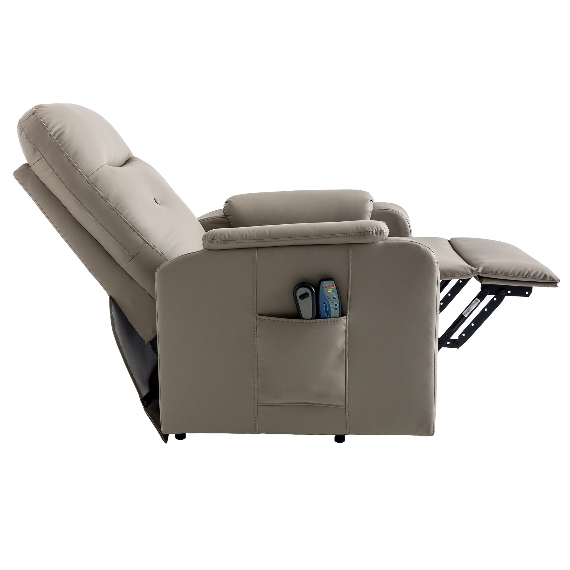 Massage Recliner Chair Electric Power Lift Chairs With Side Pocket, Adjustable Massage And Heating Function For Adults And Seniors, Olive Grey Grey Pu