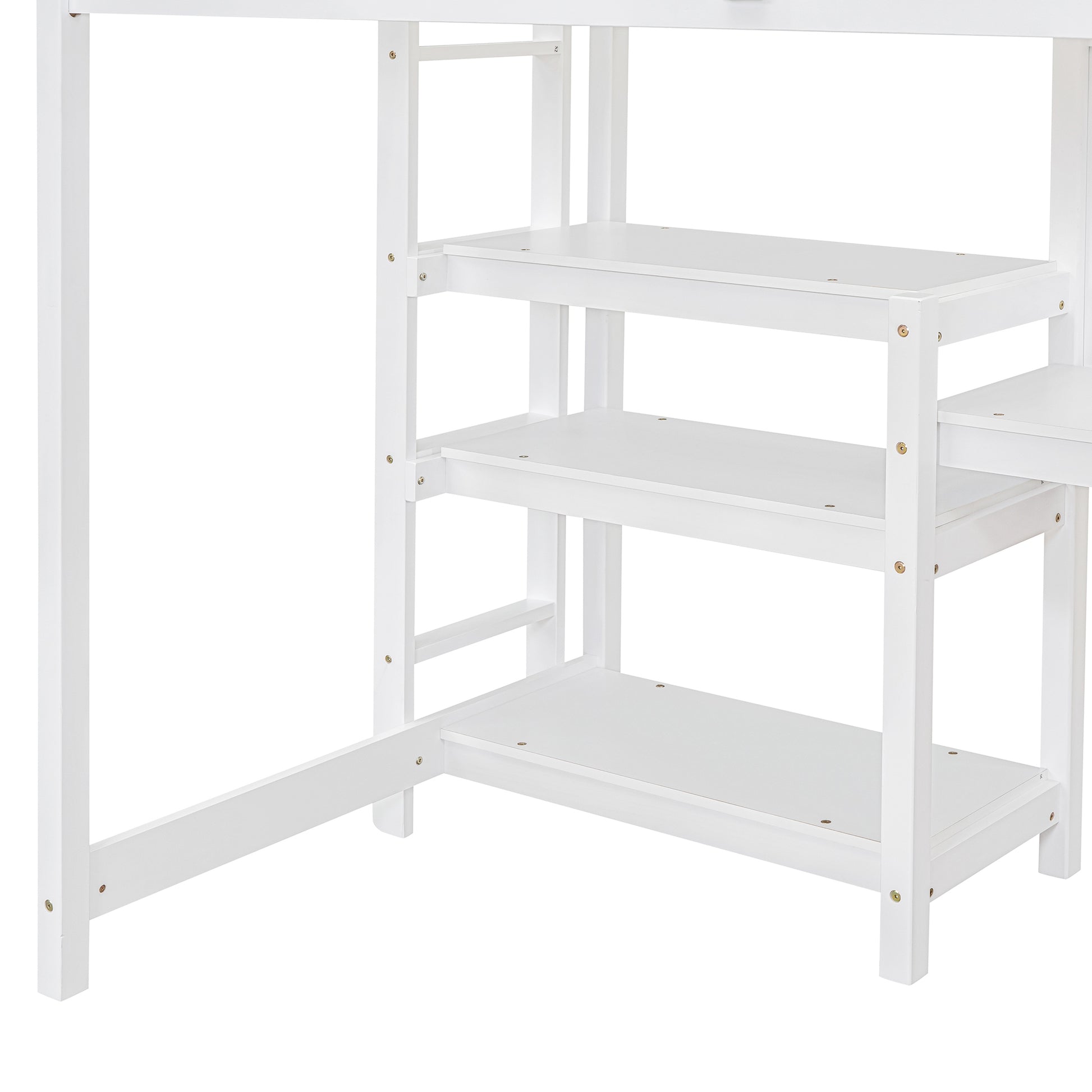 Twin Size Wooden Loft Bed With Shelves, Desk And Writing Board White White Solid Wood Mdf