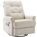 Reclining Chair 270 Degree Swivel Recliner Chairs With Usb Port, Side Pocket And Touch Sensitive Lamp For Living Room, Bedroom, Cream Cream Linen