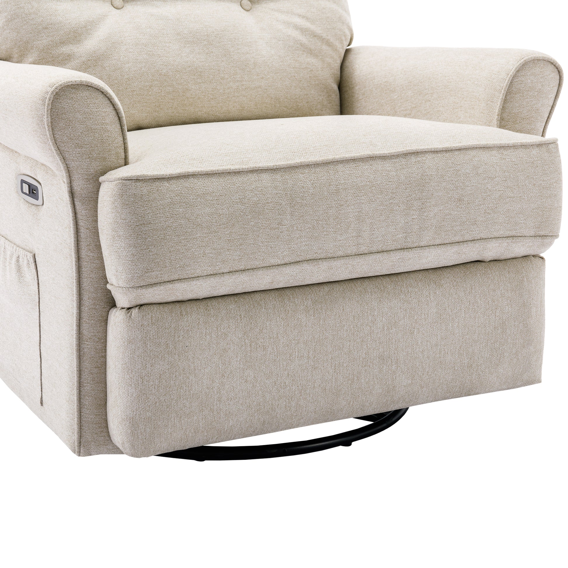 Reclining Chair 270 Degree Swivel Recliner Chairs With Usb Port, Side Pocket And Touch Sensitive Lamp For Living Room, Bedroom, Cream Cream Linen