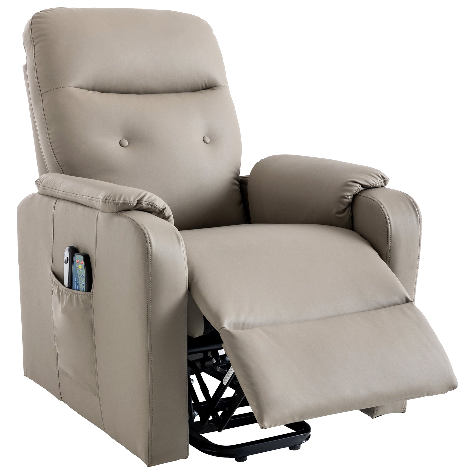 Massage Recliner Chair Electric Power Lift Chairs With Side Pocket, Adjustable Massage And Heating Function For Adults And Seniors, Olive Grey Grey Pu