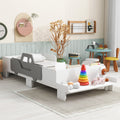 Car Shaped Twin Wood Bed With Bench,White Twin White Wood Bedroom American Design Pine Kids Pine