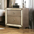 Glam Champagne Gray Finish 1Pc Nightstand Antique Mirror Panels Ring Pull Handles Bedroom Furniture Champagne Gray 2 Drawers Bedside Cabinet Glam Mirrored Antique Solid Wood