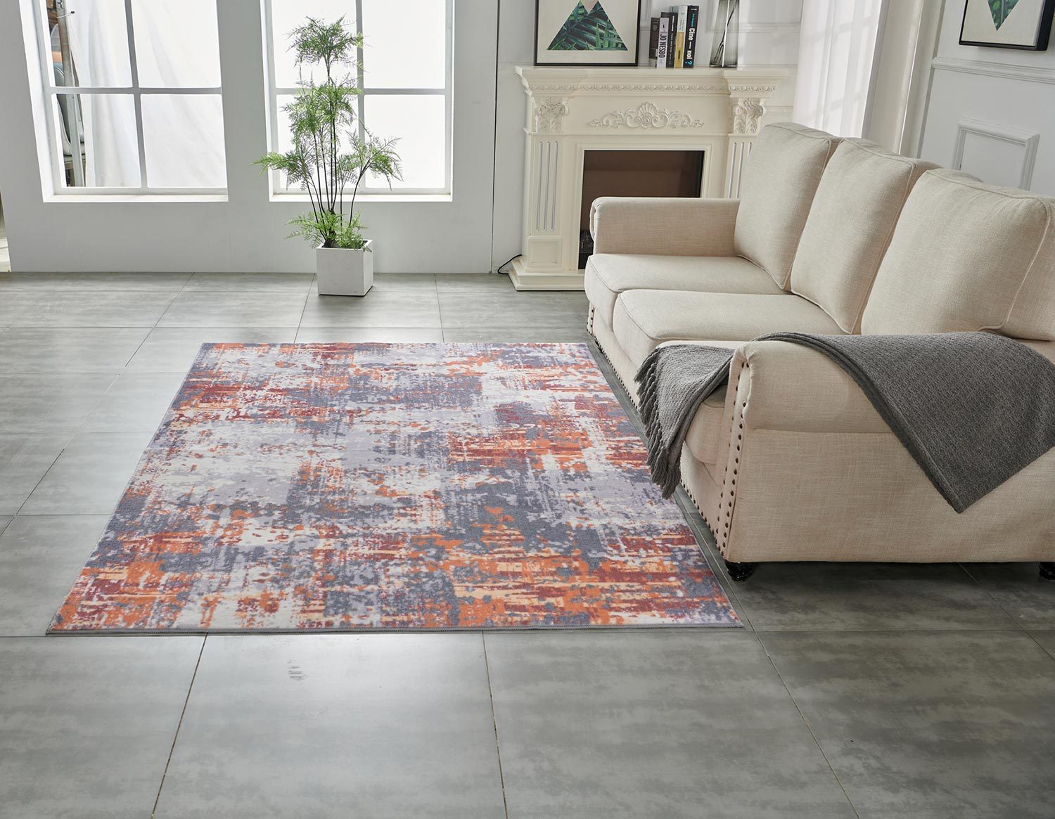 Zara Abstract Design Machine Washable Grey Brown And Rust Area Rug Multicolor Polyester