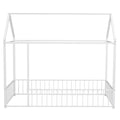 Twin Size Metal Bed House Bed Frame With Fence, For Kids, Teens, Girls, Boys, White Twin White Metal