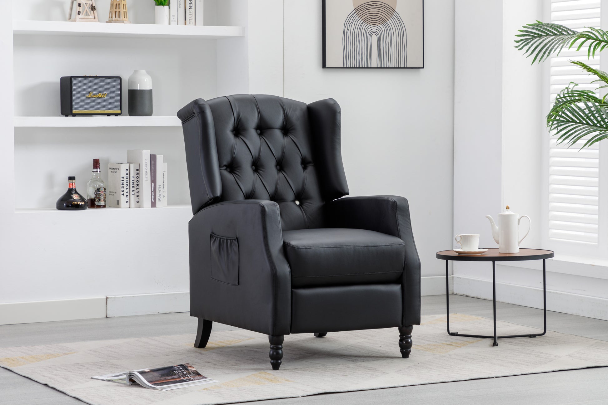 Coolmore Modern Comfortable Upholstered Leisurechair Recliner Chair For Living Room Black Primary Living Space Rubberwood Foam Pu Leather