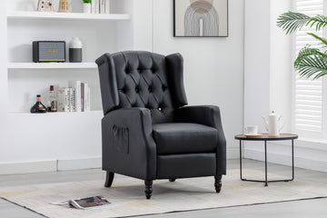Coolmore Modern Comfortable Upholstered Leisurechair Recliner Chair For Living Room Black Primary Living Space Rubberwood Foam Pu Leather