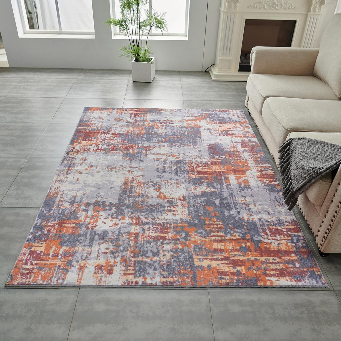 Zara Collection Abstract Design Grey Brown And Rust Machine Washable Super Soft Area Rug Multicolor Polyester