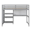 Twin Size Wooden Loft Bed With Shelves, Desk And Writing Board Gray Gray Solid Wood Mdf