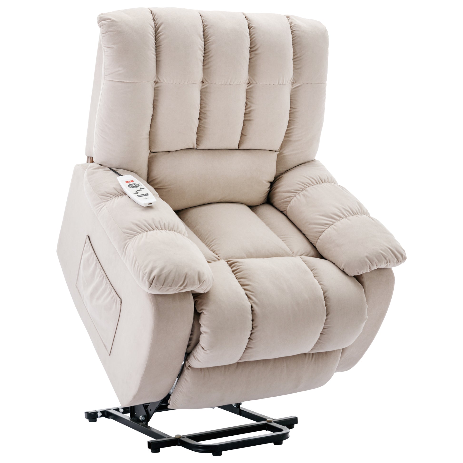 Massage Recliner Chair Electric Power Lift Recliner Chairs With Heat, Vibration, Side Pocket For Living Room Bedroom, Beige Beige Velvet