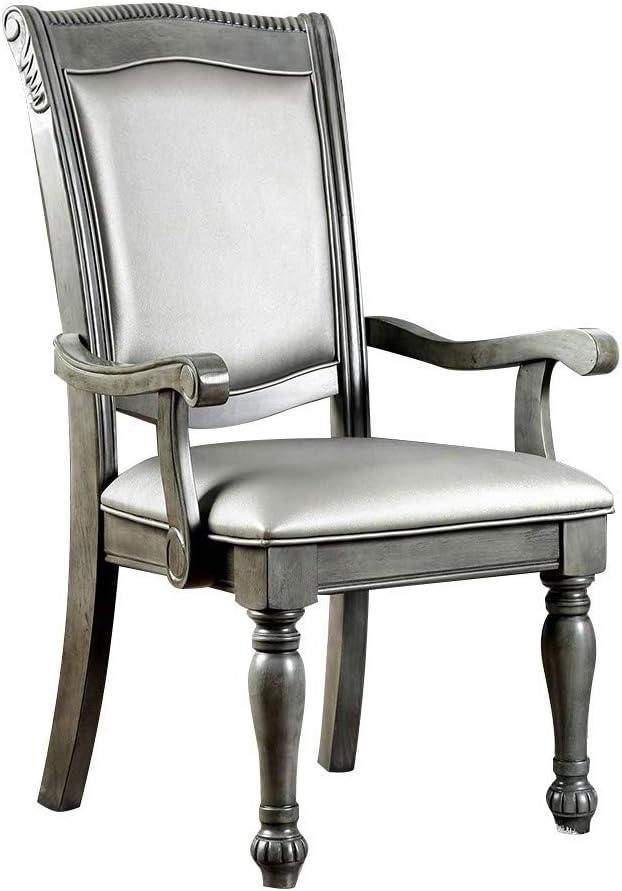 Glorious Classic Traditional Dining Chairs Gray Color Solid Woodcushion Seat Set Of 2Pc Arm Chairs Turned Legs Kitchen Dining Room Gray Gray Dining Room Traditional Arm Chair Solid Back Solid Wood