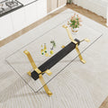 1 Table And 8 Chairs. Modern Simple Luxury Tempered Glass Rectangular Dining Table And Desk With 8 Black Pu Gold Plated Leg Chairs 79''X39''X30'' Transparent Glass