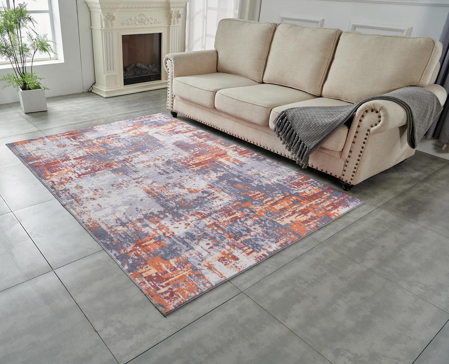 Zara Abstract Design Machine Washable Grey Brown And Rust Area Rug Multicolor Polyester