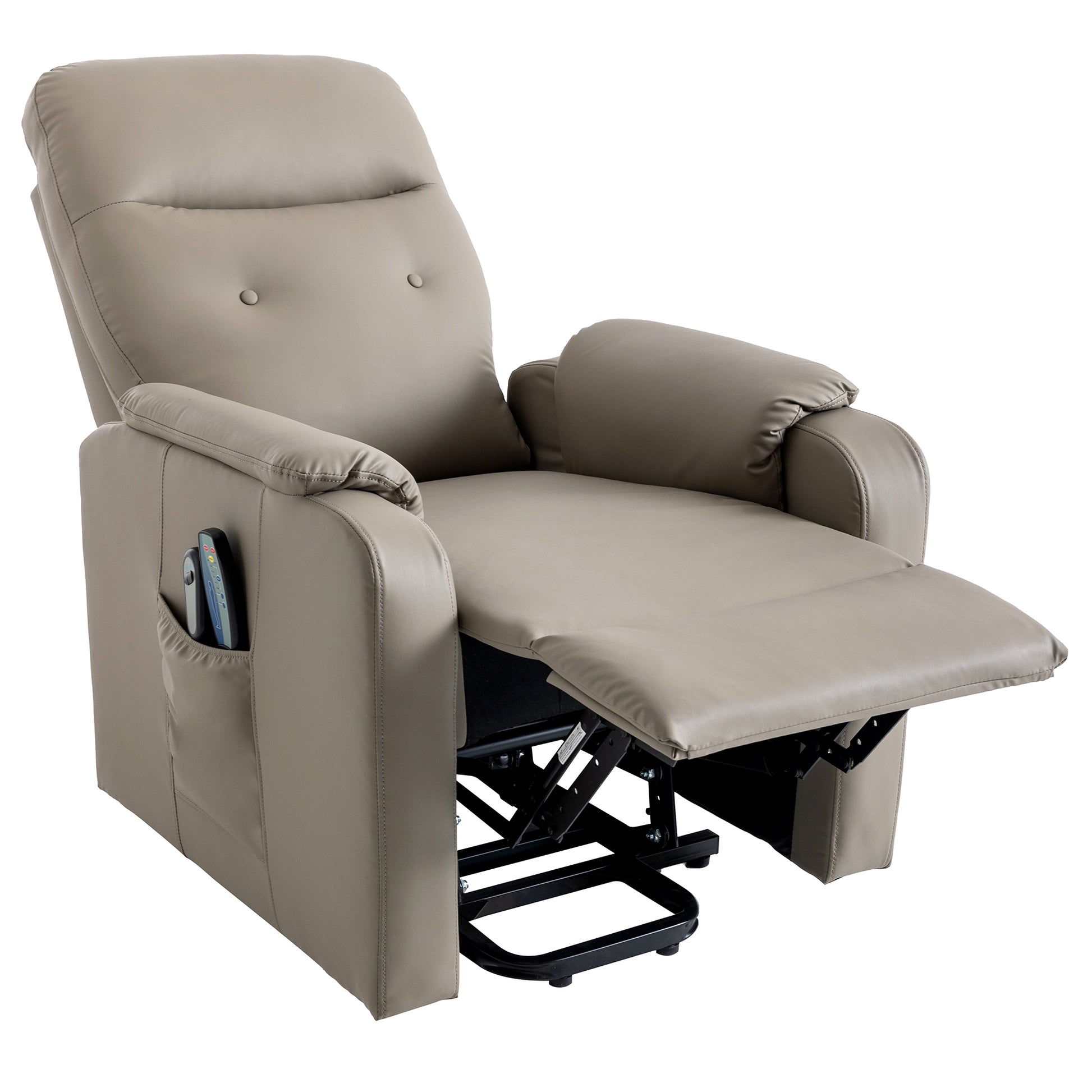 Massage Recliner Chair Electric Power Lift Chairs With Side Pocket, Adjustable Massage And Heating Function For Adults And Seniors, Olive Grey Grey Pu