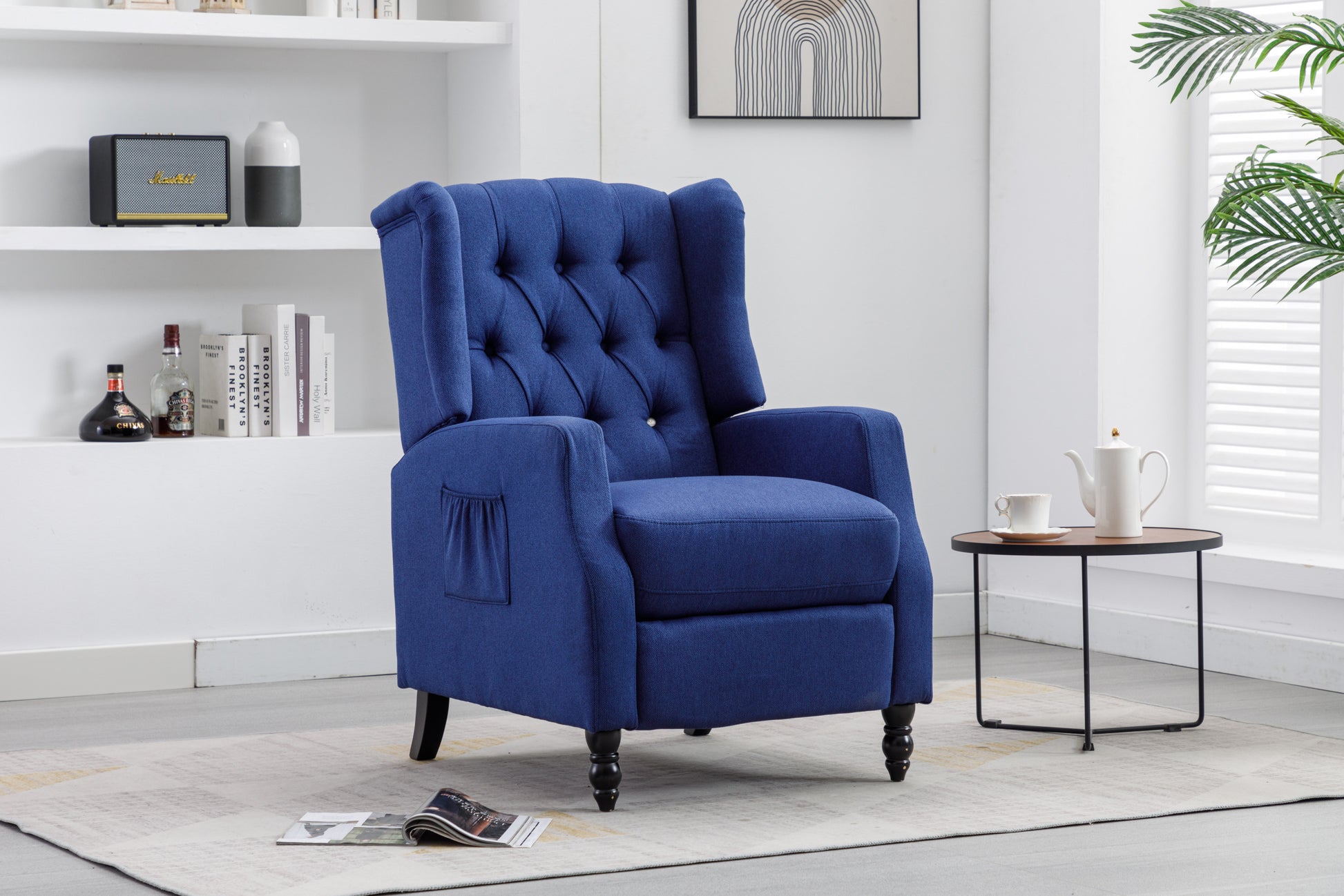 Coolmore Modern Comfortable Upholstered Leisurechair Recliner Chair For Living Room Navy Primary Living Space Rubberwood Foam Linen