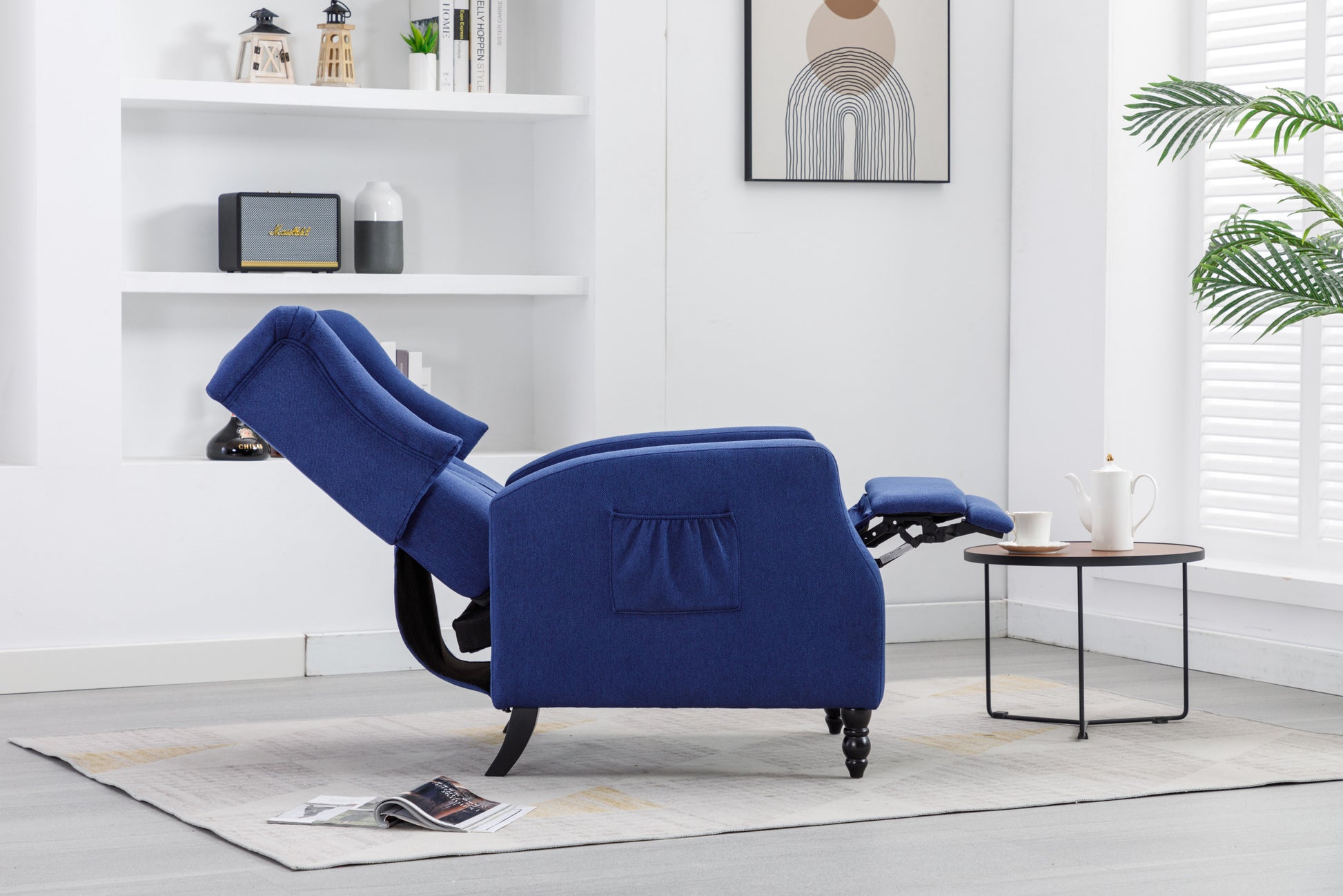 Coolmore Modern Comfortable Upholstered Leisurechair Recliner Chair For Living Room Navy Primary Living Space Rubberwood Foam Linen