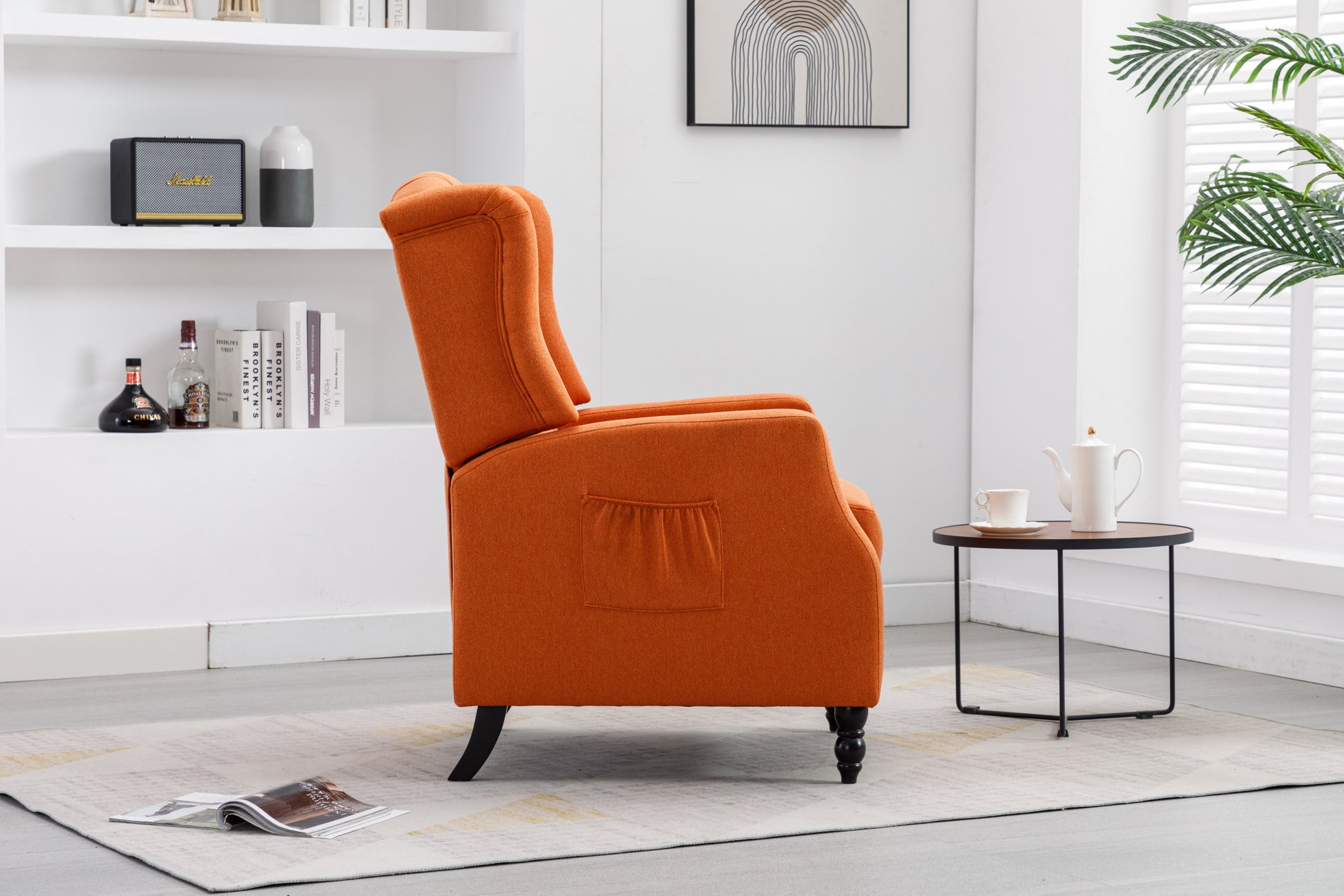 Coolmore Modern Comfortable Upholstered Leisurechair Recliner Chair For Living Room Orange Primary Living Space Rubberwood Foam Linen