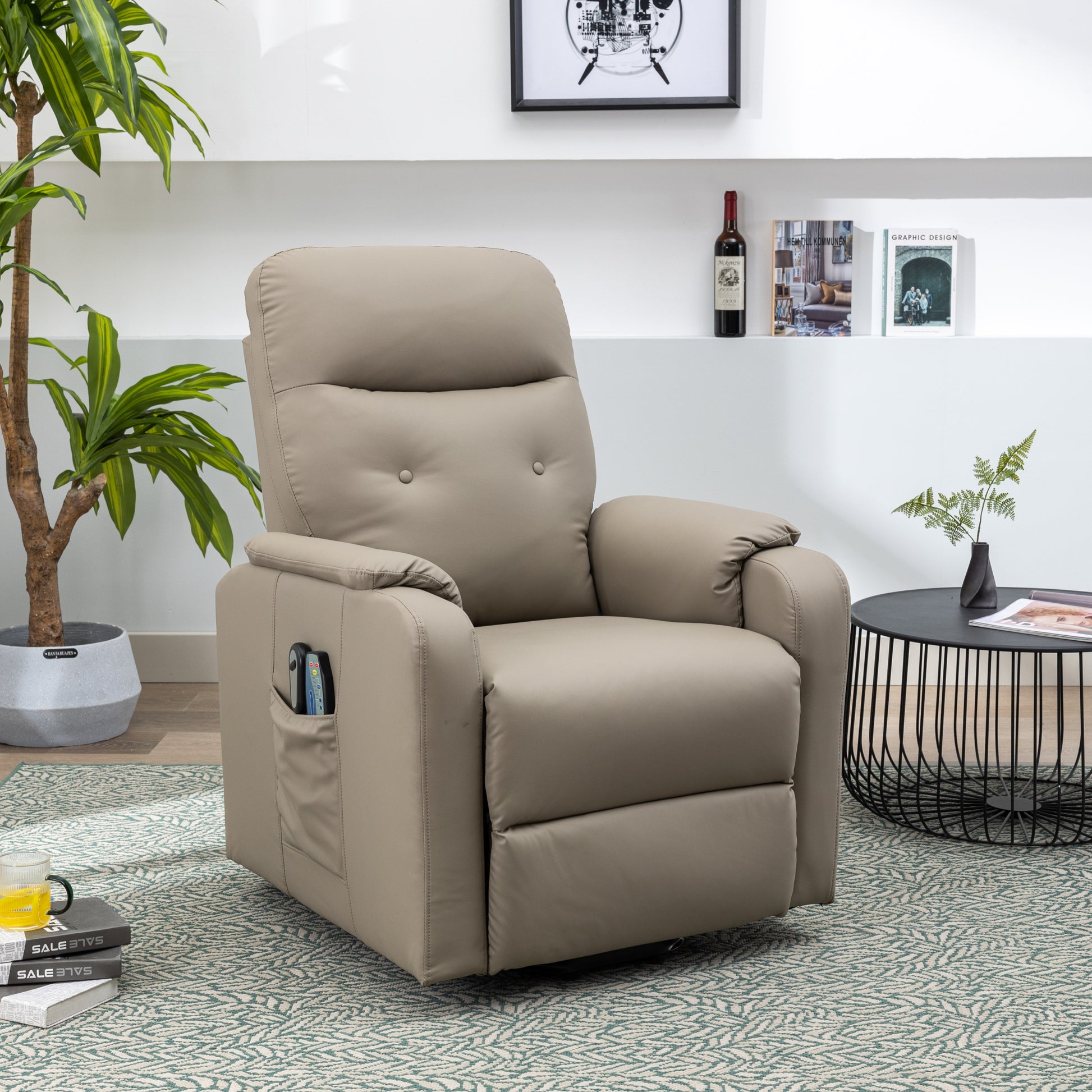 Massage Recliner Chair Electric Power Lift Chairs With Side Pocket, Adjustable Massage And Heating Function For Adults And Seniors, Olive Grey Grey Pu