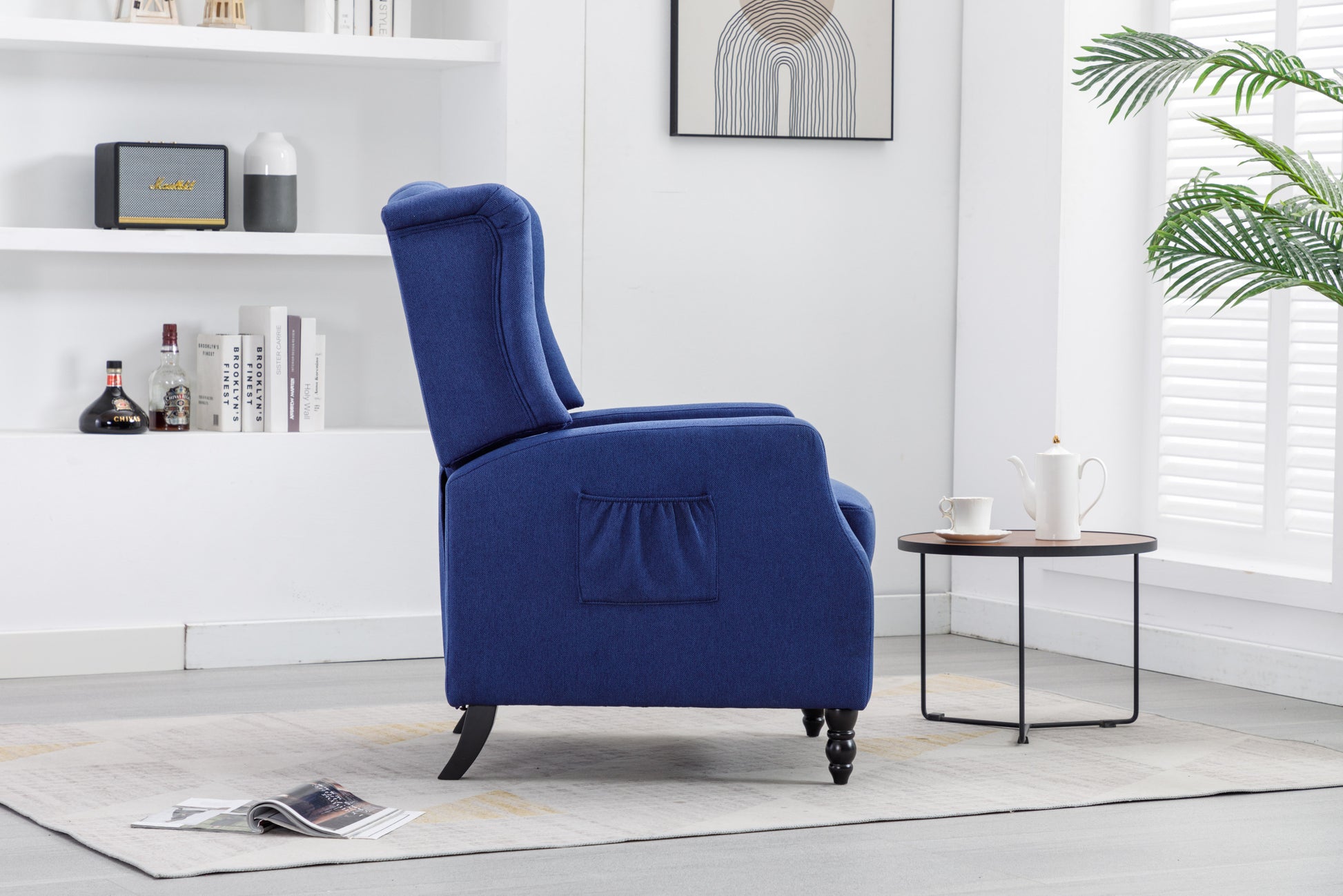 Coolmore Modern Comfortable Upholstered Leisurechair Recliner Chair For Living Room Navy Primary Living Space Rubberwood Foam Linen