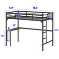 Twin Metal Loft Bed With Desk, Ladder And Guardrails,Bookdesk Under Bedblack Black Metal