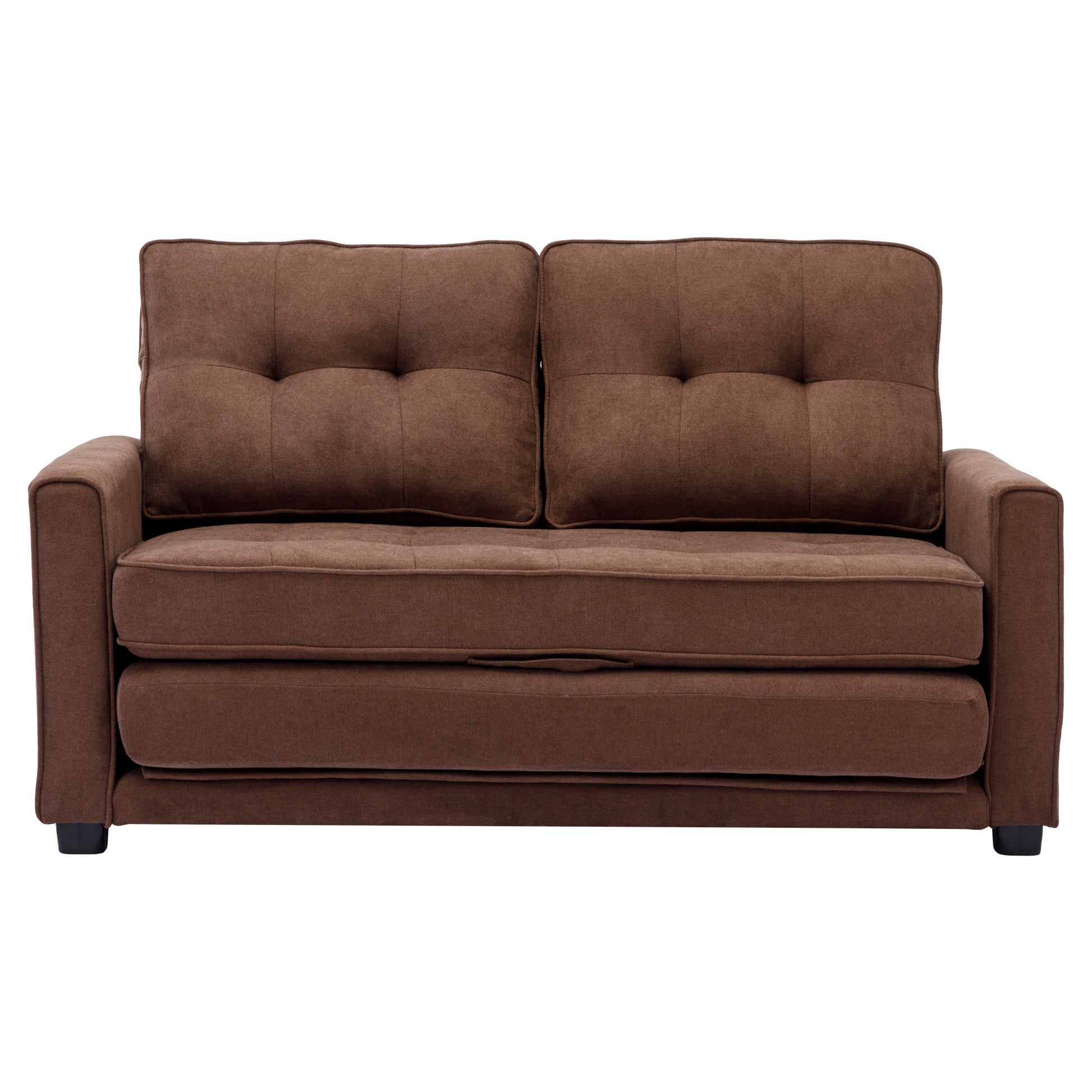 59.4" Loveseat Sofa With Pull Out Bed Modern Upholstered Couch With Side Pocket For Living Room Office, Brown Brown Chenille