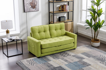 59.4" Loveseat Sofa With Pull Out Bed Modern Upholstered Couch With Side Pocket For Living Room Office, Green Green Chenille