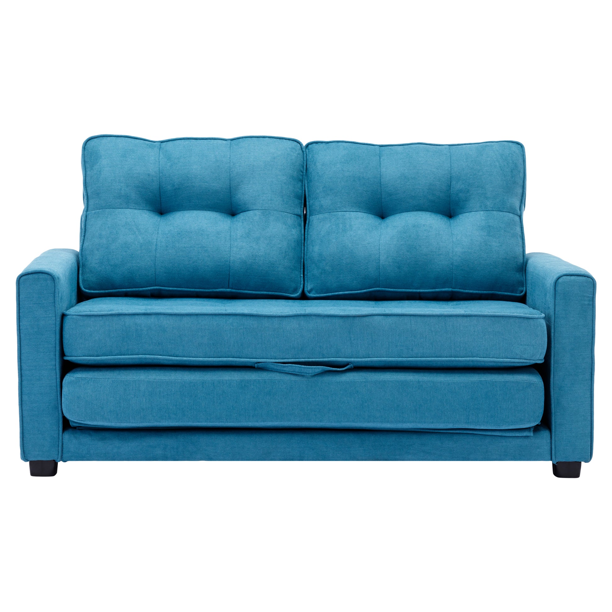 59.4" Loveseat Sofa With Pull Out Bed Modern Upholstered Couch With Side Pocket For Living Room Office, Blue Blue Chenille