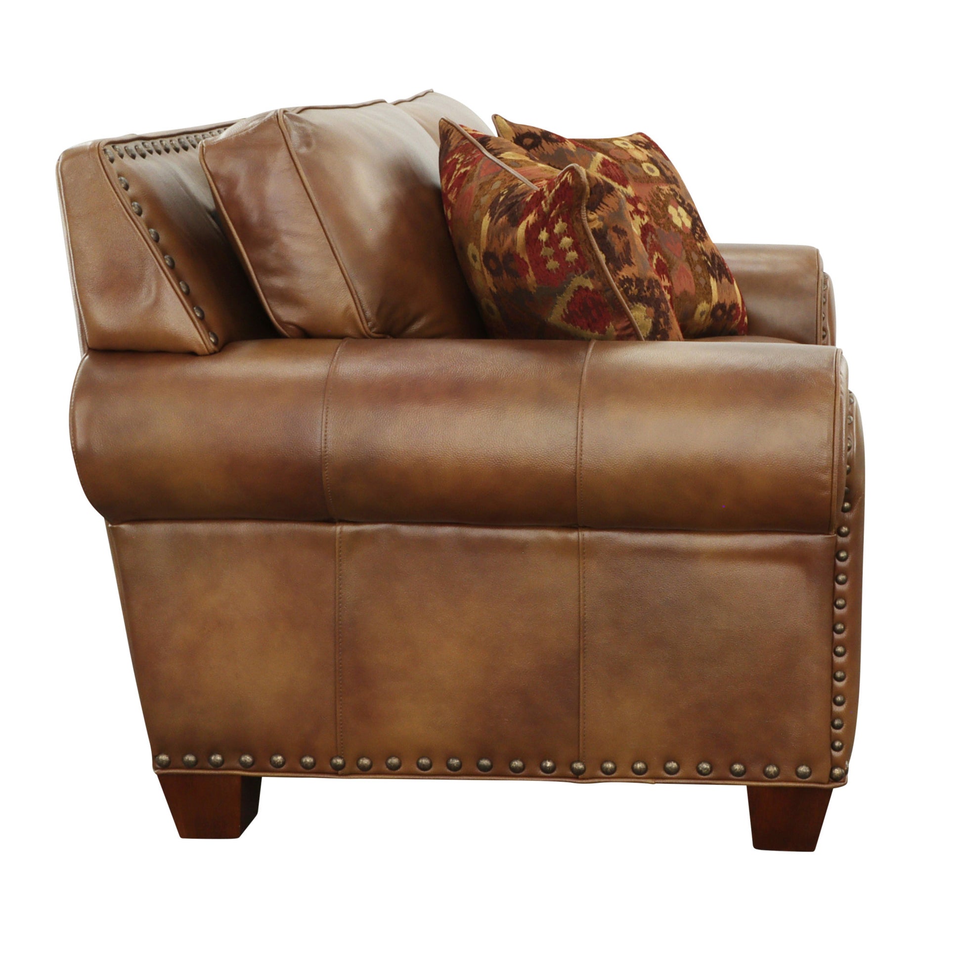 Rustic Leather Collection Loveseat Premium Construction, Nail Head Trim Maximum Comfort And Style Tan Foam Leather