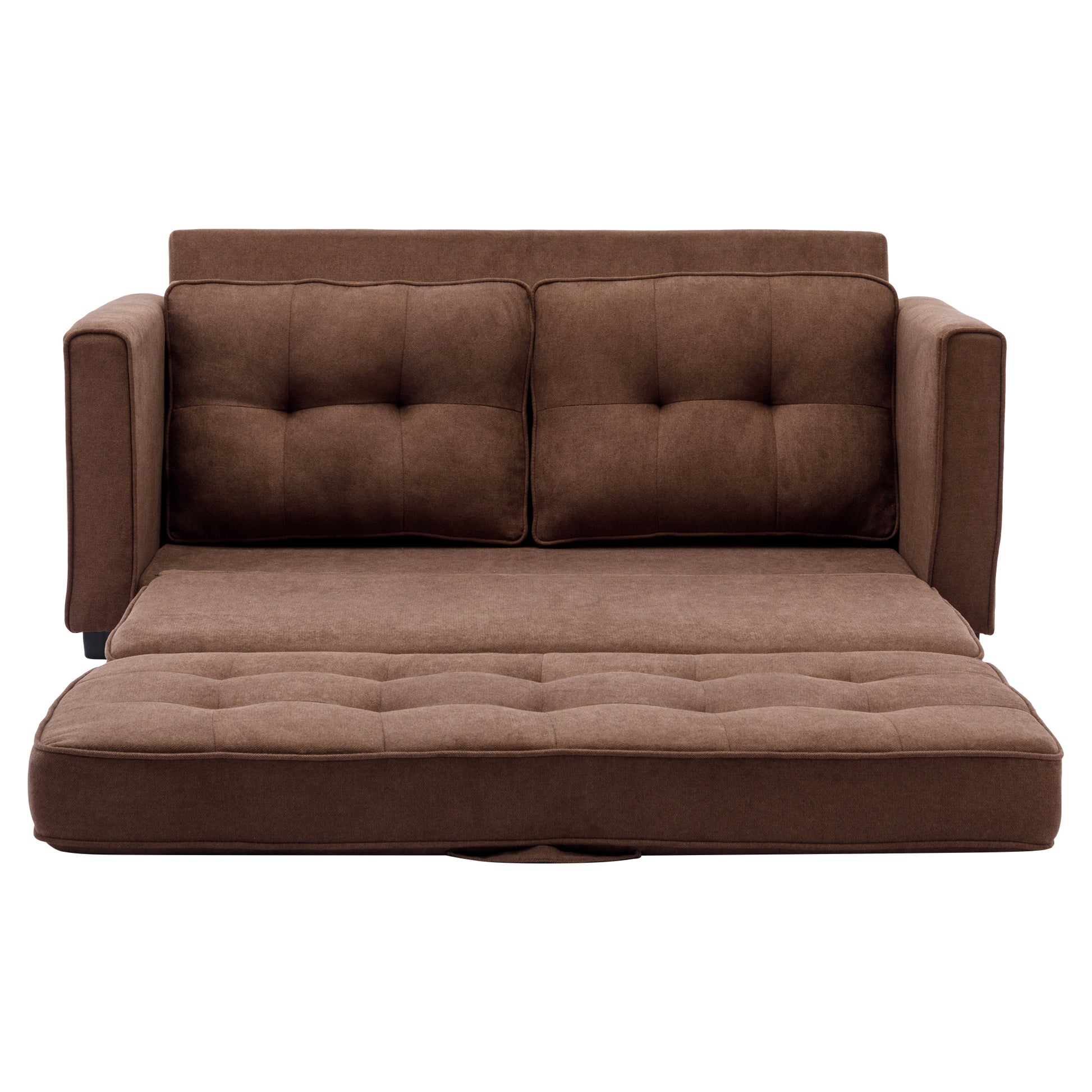 59.4" Loveseat Sofa With Pull Out Bed Modern Upholstered Couch With Side Pocket For Living Room Office, Brown Brown Chenille